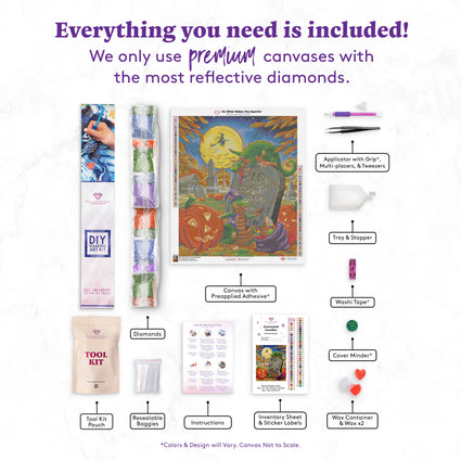 Diamond Painting Graveyard Goodies 22" x 26" (55.8cm x 66cm) / Square with 65 Colors including 5 ABs and 2 Fairy Dust Diamonds / 59,360