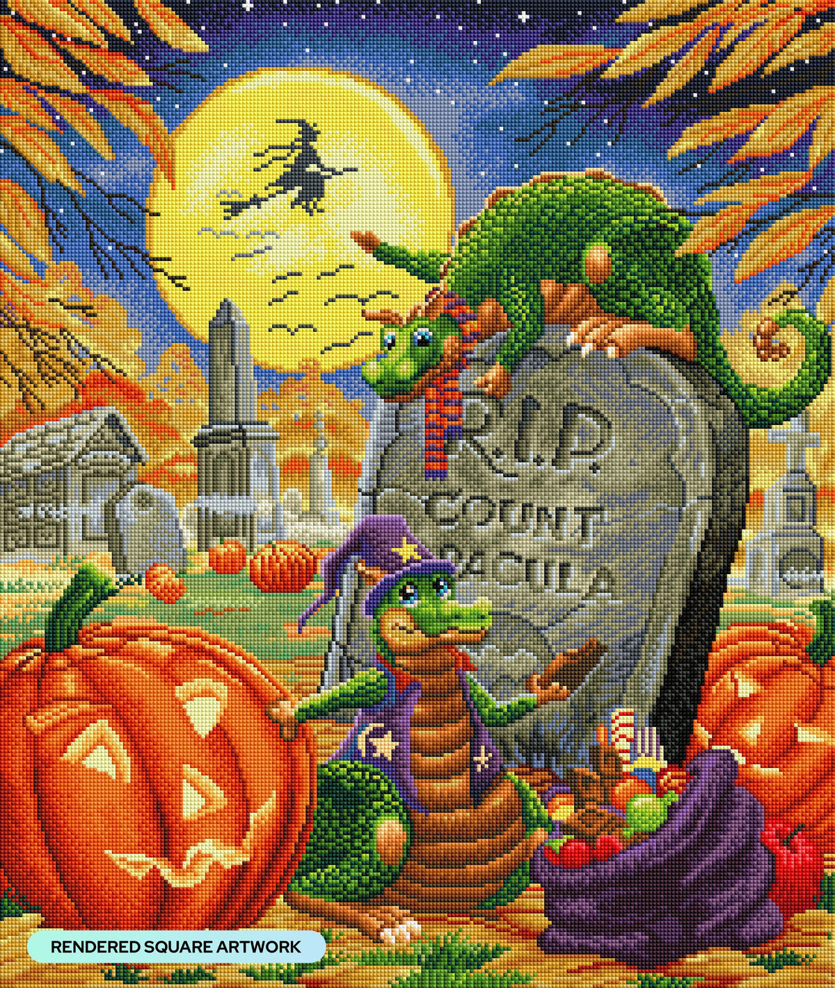 Diamond Painting Graveyard Goodies 22" x 26" (55.8cm x 66cm) / Square with 65 Colors including 5 ABs and 2 Fairy Dust Diamonds / 59,360