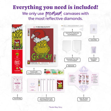 Diamond Painting Grinch™ 9" x 13" (22.8cm x 33cm) / Round with 9 Colors including 1 Iridescent Diamond and 2 Fairy Dust Diamonds / 9,960