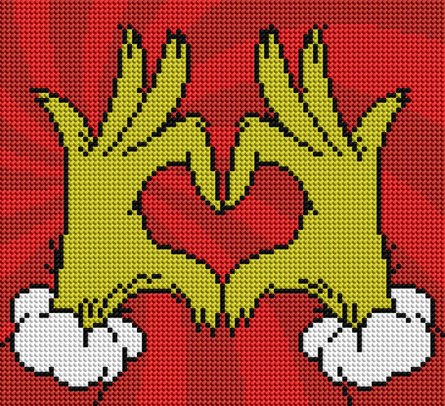 Diamond Painting Grinch Heart Hands 10" x 9" (25cm x 22.8cm) / Round with 5 Colors including 3 Fairy Dust Diamonds / 7,553