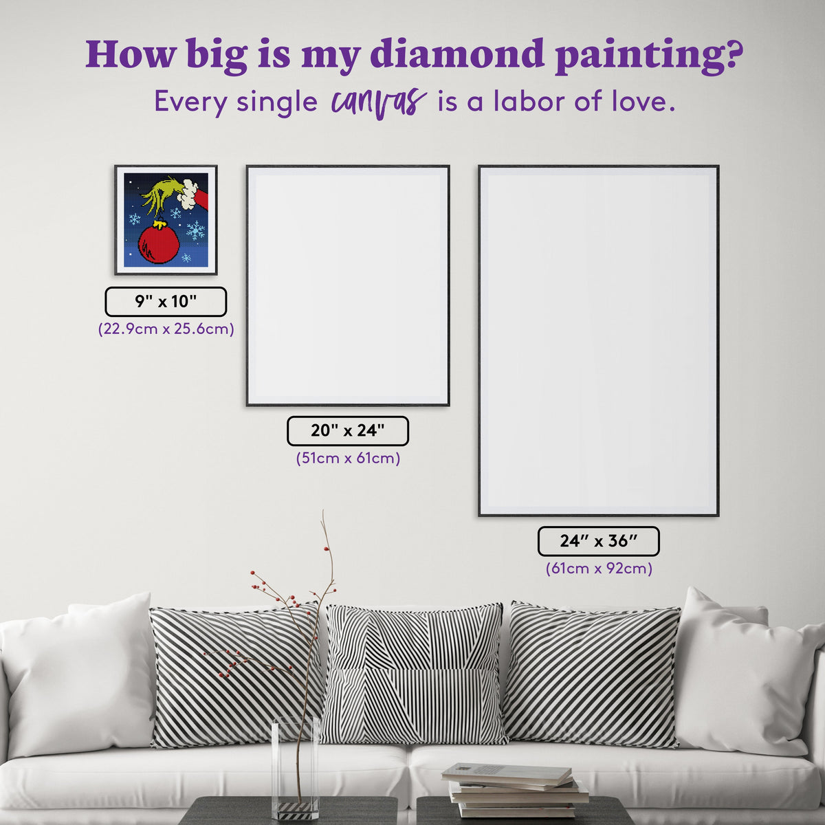 Diamond Painting Grinch™ Ornament 9" x 10" (22.9cm x 25.6cm) / Square with 14 Colors including 1 AB and 1 Iridescent Diamond and 2 Fairy Dust Diamonds / 9,476