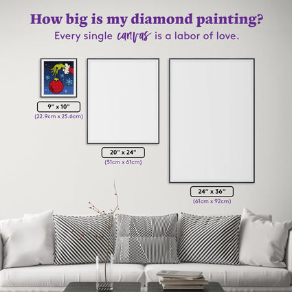 Diamond Painting Grinch™ Ornament 9" x 10" (22.9cm x 25.6cm) / Square with 14 Colors including 1 AB and 1 Iridescent Diamond and 2 Fairy Dust Diamonds / 9,476