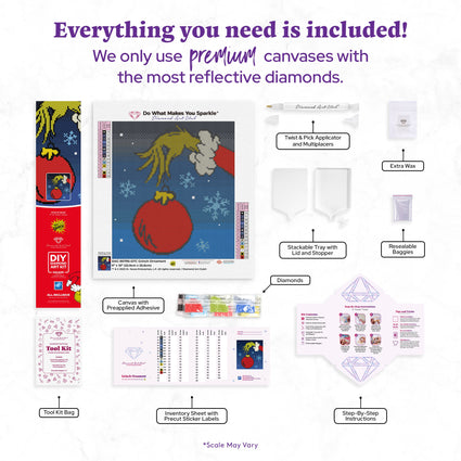 Diamond Painting Grinch™ Ornament 9" x 10" (22.9cm x 25.6cm) / Square with 14 Colors including 1 AB and 1 Iridescent Diamond and 2 Fairy Dust Diamonds / 9,476
