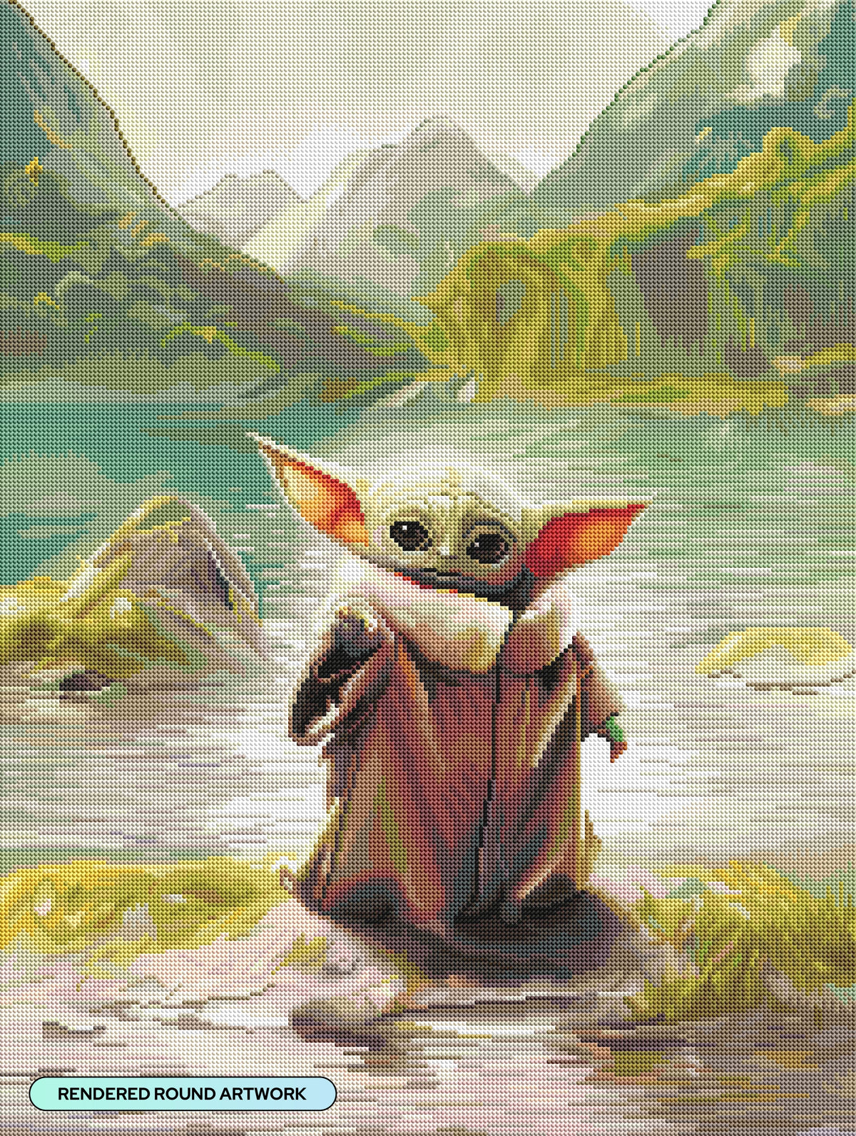 Diamond Painting Grogu 22" x 29" (55.6cm x 73.8cm) / Round with 68 Colors including 1 AB and 4 Fairy Dust Diamonds / 54,136