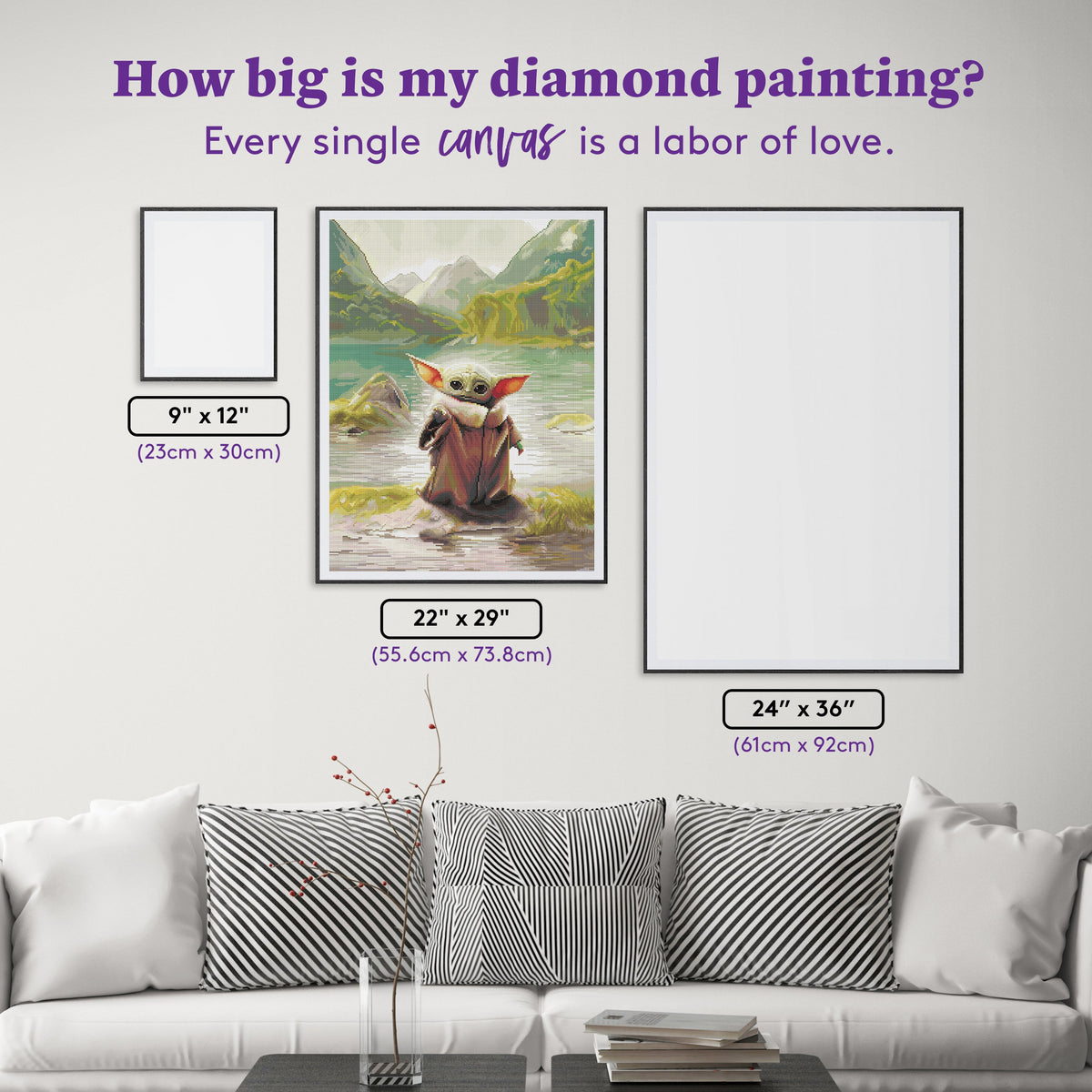Diamond Painting Grogu 22" x 29" (55.6cm x 73.8cm) / Round with 68 Colors including 1 AB and 4 Fairy Dust Diamonds / 54,136