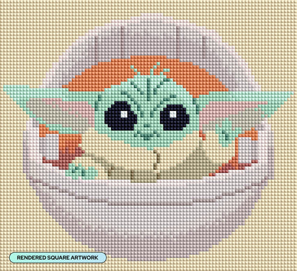 Diamond Painting Grogu's Hover-Pram 10" x 9" (22.7cm x 20.7cm) / Square with 17 Colors including 1 AB and 3 Fairy Dust Diamonds / 7,553
