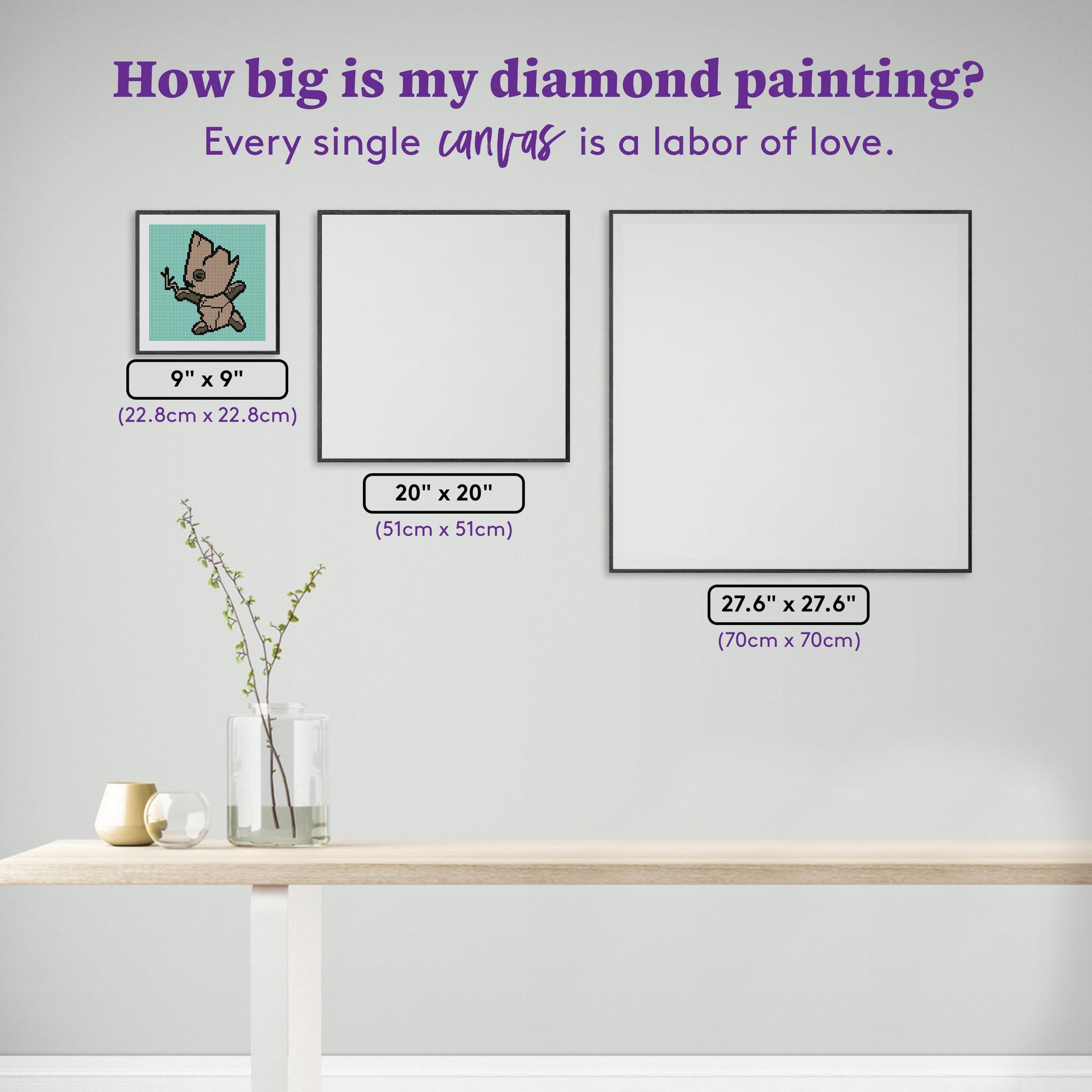 Diamond Painting Groot 9" x 9" (22.8cm x 22.8cm) / Round with 5 Colors including 1 Fairy Dust Diamond / 6,889