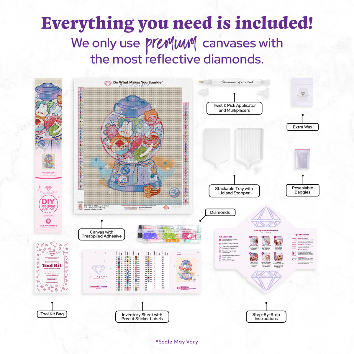 Diamond Painting Gumball Trinket 16" x 19.1" (40.7cm x 48.4cm) / Round with 64 Colors including 4 ABs and 4 Fairy Dust Diamonds / 26,048