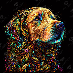 Diamond Painting Gus the Golden Retriever 22" x 22" (55.8cm x 55.8cm) / Round with 48 Colors including 3 ABs and 1 Fairy Dust Diamonds / 39,601