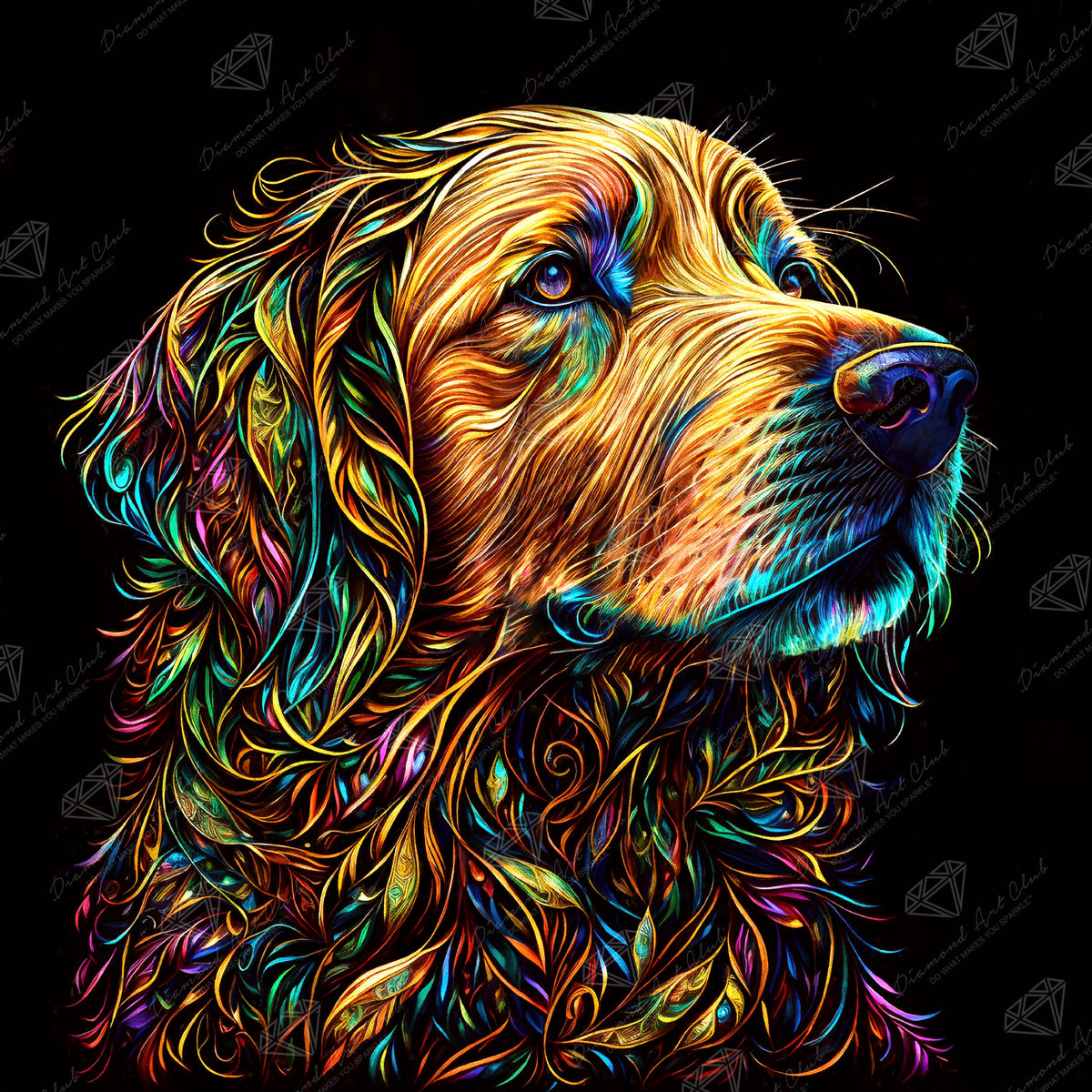Diamond Painting Gus the Golden Retriever 22" x 22" (55.8cm x 55.8cm) / Round with 48 Colors including 3 ABs and 1 Fairy Dust Diamonds / 39,601