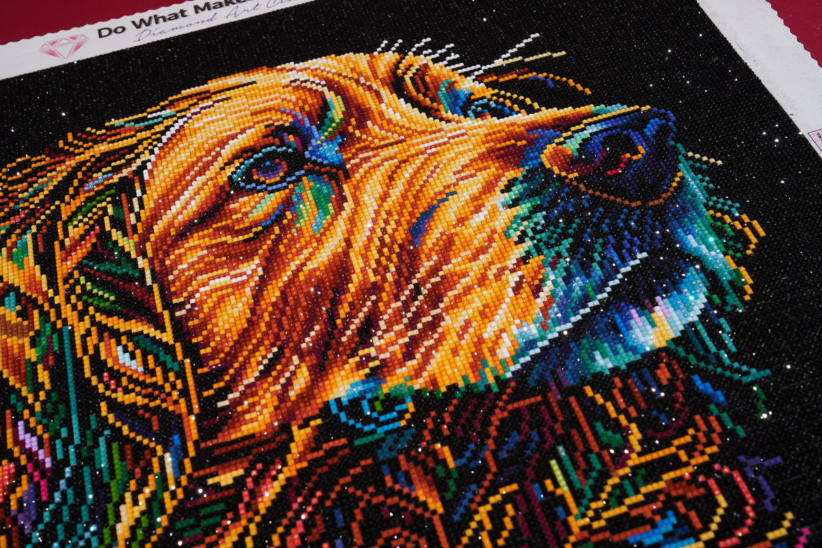 Diamond Painting Gus the Golden Retriever 22" x 22" (55.8cm x 55.8cm) / Round with 48 Colors including 3 ABs and 1 Fairy Dust Diamonds / 39,601
