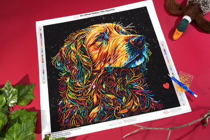 Diamond Painting Gus the Golden Retriever 22" x 22" (55.8cm x 55.8cm) / Round with 48 Colors including 3 ABs and 1 Fairy Dust Diamonds / 39,601