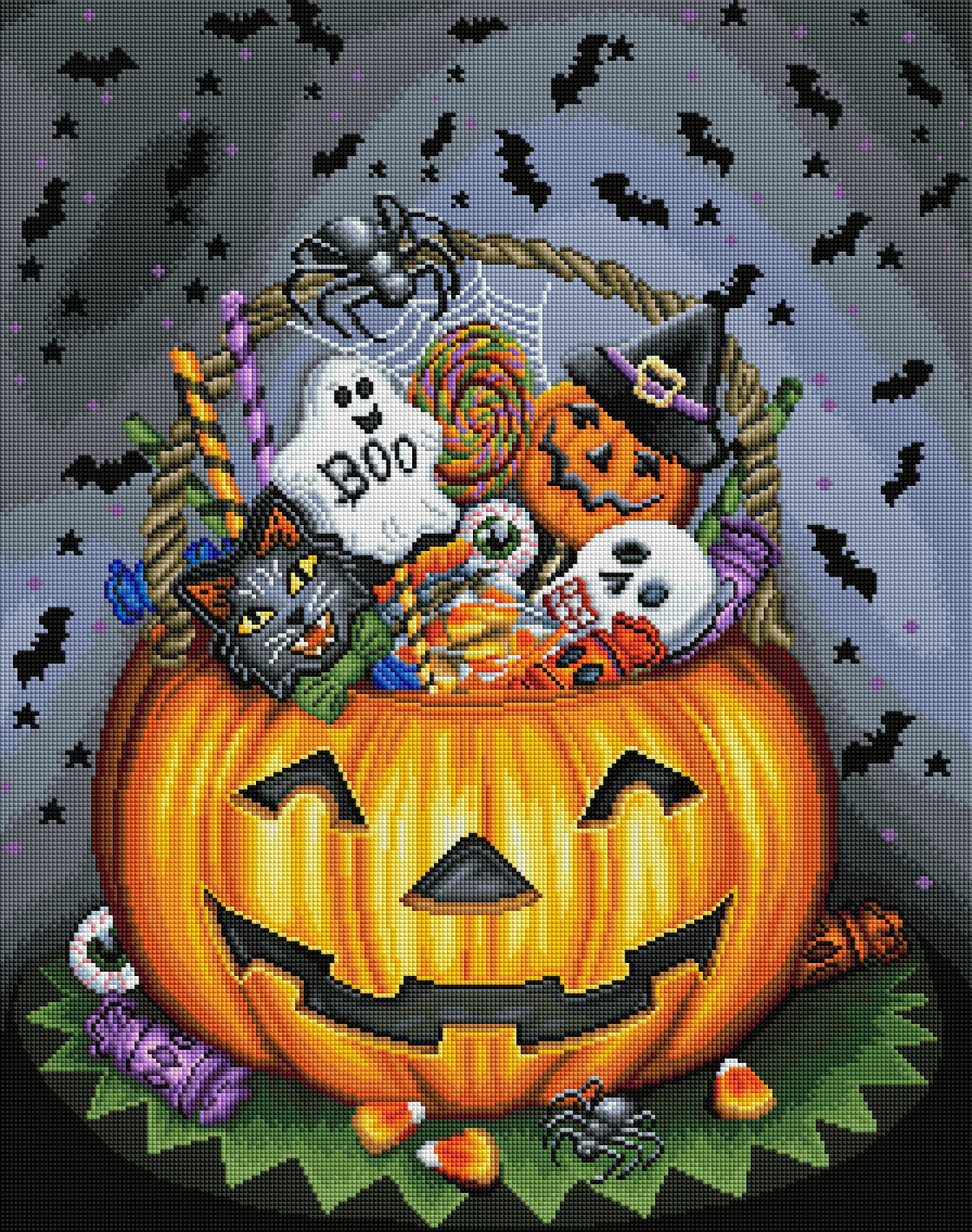 Diamond Painting Halloween Candy in Pumpkin 22" x 28" (55.8cm x 70.7cm) / Square with 57 Colors including 2 ABs and 1 Iridescent Diamond and 4 Fairy Dust Diamonds / 63,616