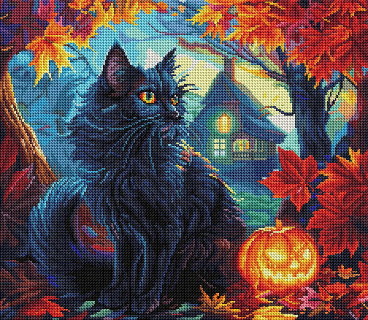 Diamond Painting Halloween Cat 25" x 22" (63.8cm x 55.6cm) / Round with 57 Colors including 1 AB and 2 Fairy Dust Diamonds / 46,864