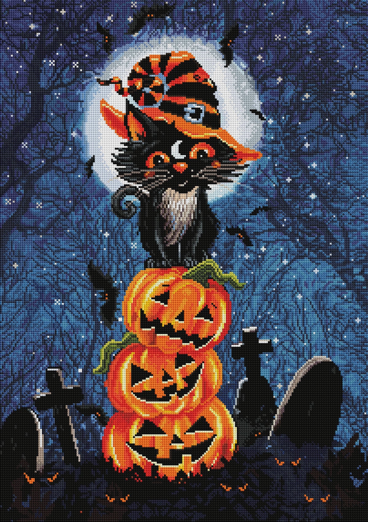 Diamond Painting Halloween Cat 22" x 31" (55.6cm x 78.7cm) / Round with 51 Colors including 3 ABs and 2 Fairy Dust Diamonds / 57,772