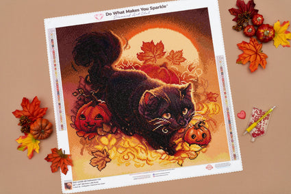 Diamond Painting Halloween Cat 20" x 20" (50.7cm x 50.7cm) / Round With 49 Colors Including 3 ABs / 32,761