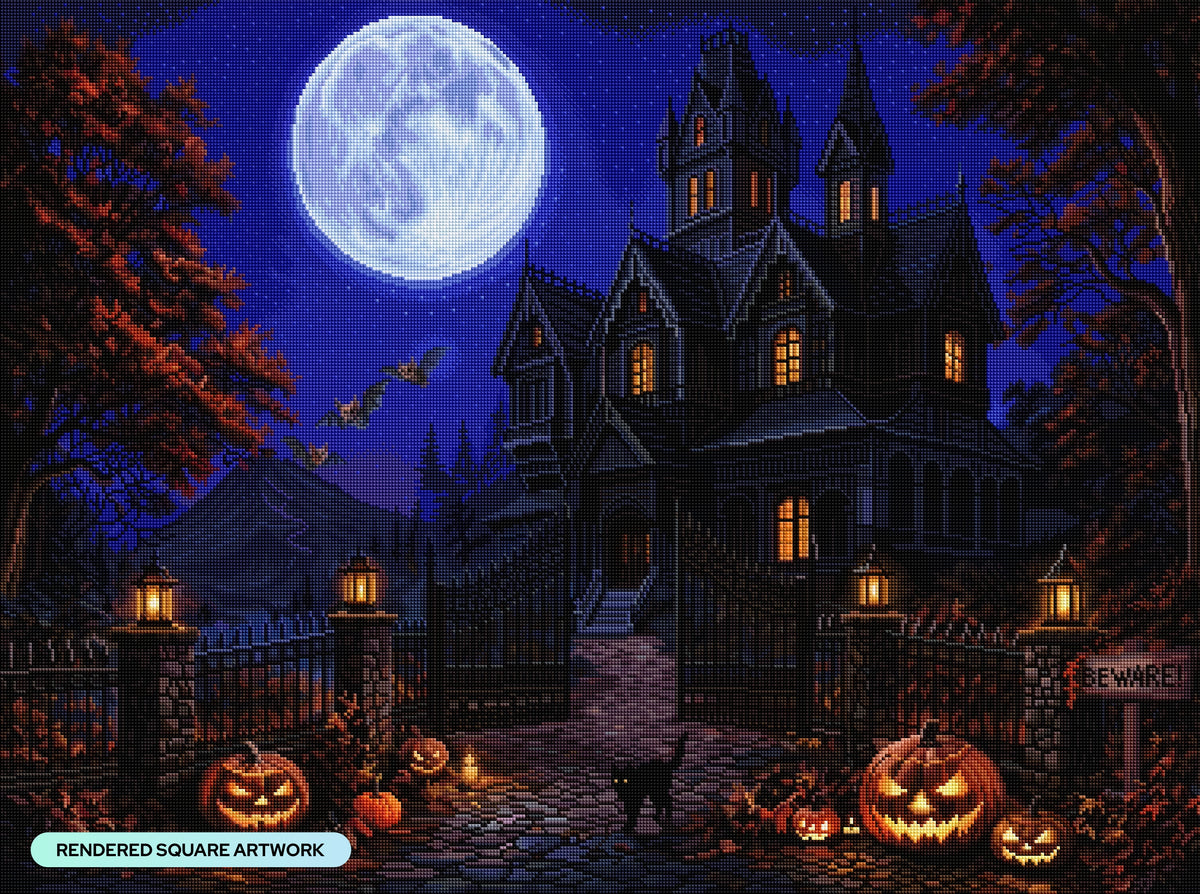 Diamond Painting Halloween Haunted House 37" x 27.6" (93.8cm x 69.9cm) / Square with 72 Colors including 2 ABs and 6 Fairy Dust Diamonds / 105,937