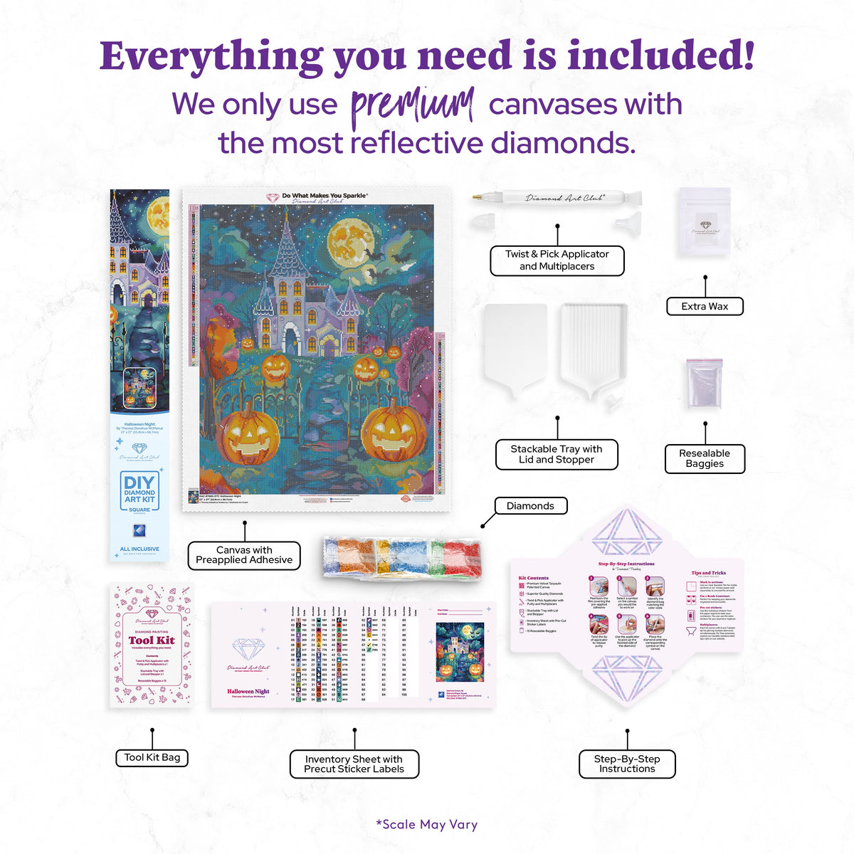 Diamond Painting Halloween Night 22" x 27" (55.8cm x 68.7cm) / Square with 58 Colors including 3 ABs and 2 Fairy Dust Diamonds / 61,824