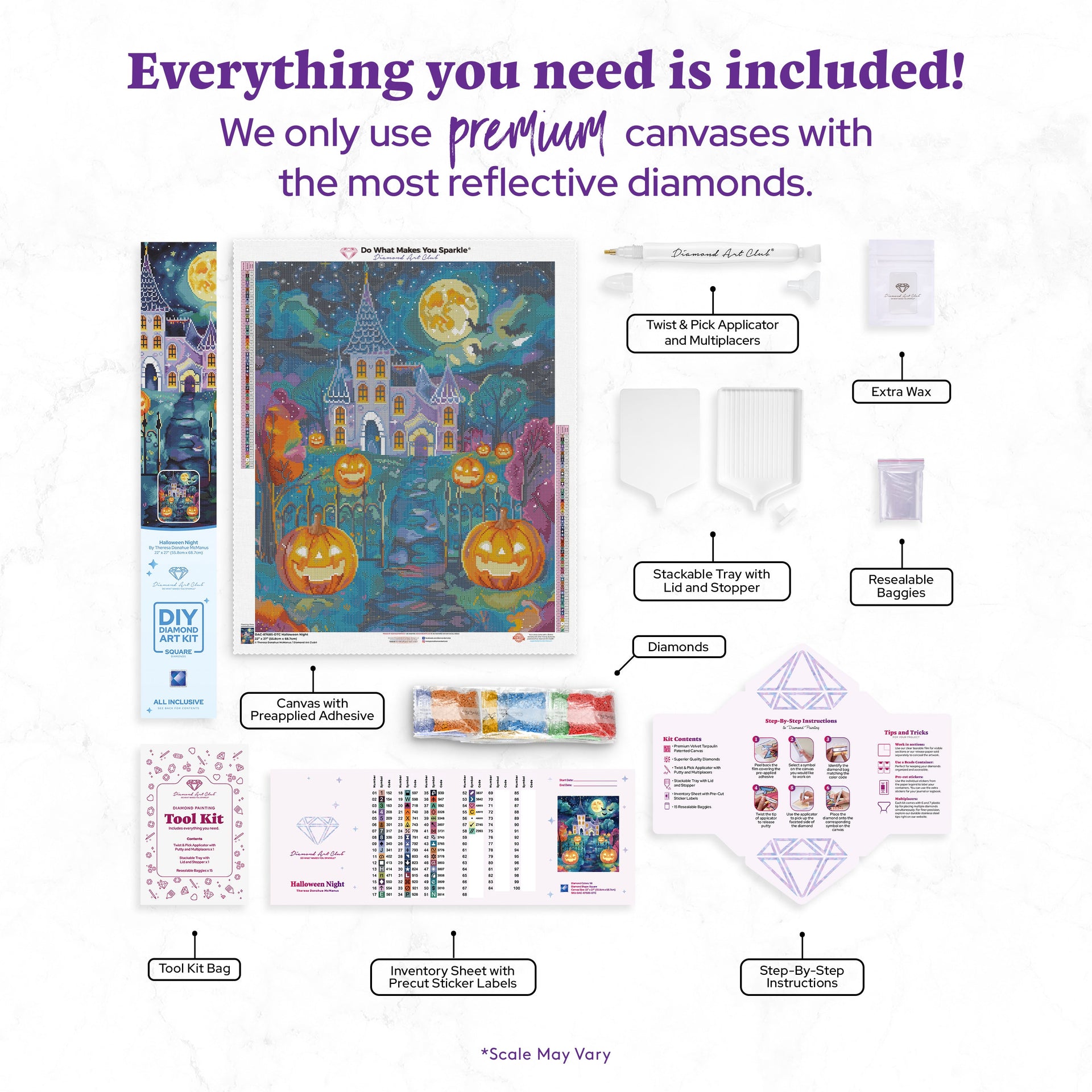 Diamond Painting Halloween Night 22" x 27" (55.8cm x 68.7cm) / Square with 58 Colors including 3 ABs and 2 Fairy Dust Diamonds / 61,824