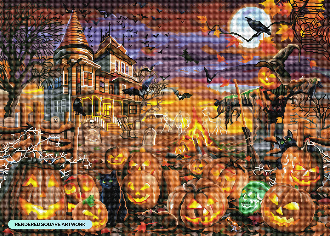 Diamond Painting Halloween Spooky Pumpkins 38.6" x 27.6" (98cm x 70cm) / Square with 67 Colors including 4 ABs / 107,476