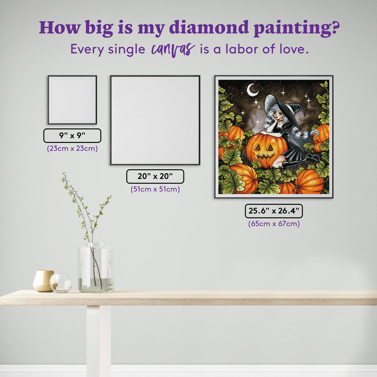 Diamond Painting Halloween Witch 25.6" x 26.4" (65cm x 67cm) / Square with 48 Colors including 3AB Diamonds and 1 Fairy Dust Diamondsn / 70,209