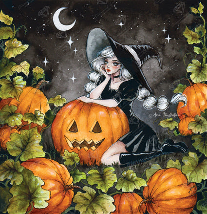 Diamond Painting Halloween Witch 25.6" x 26.4" (65cm x 67cm) / Square with 48 Colors including 3AB Diamonds and 1 Fairy Dust Diamondsn / 70,209