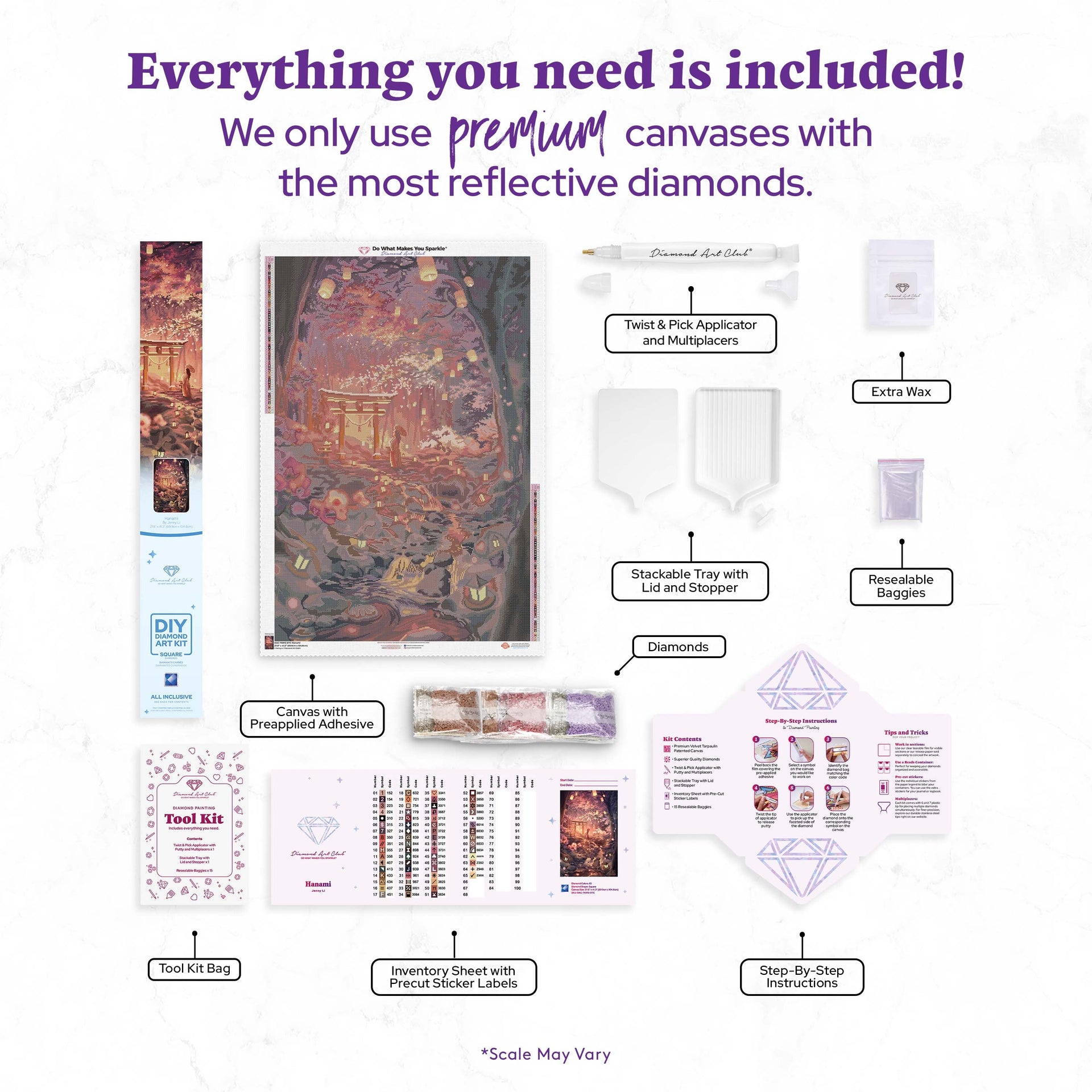 Diamond Painting Hanami 27.6" x 41.3" (69.9cm x 104.8cm) / Square with 65 Colors including 1 AB and 3 Fairy Dust Diamonds / 118,301