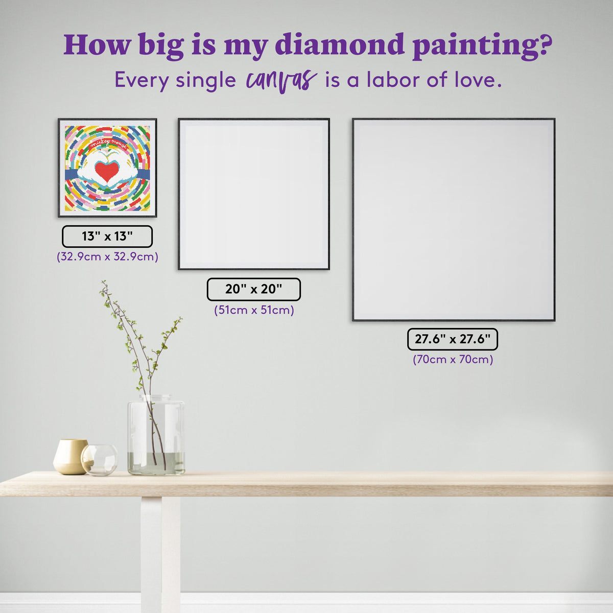 Diamond Painting Hands to Heart 13" x 13" (32.9cm x 32.9cm) / Square with 10 Colors including 2 ABs and 1 Fairy Dust Diamond / 17,424