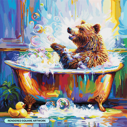 Diamond Painting Happy Bear in Bathtub 25.6" x 25.6" (65cm x 65cm) / Square with 55 Colors including 2 ABs and 3 Fairy Dust Diamonds / 68,121