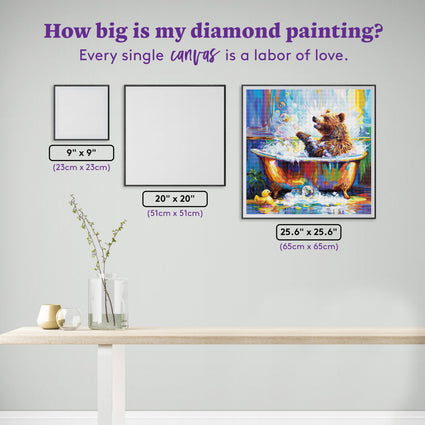 Diamond Painting Happy Bear in Bathtub 25.6" x 25.6" (65cm x 65cm) / Square with 55 Colors including 2 ABs and 3 Fairy Dust Diamonds / 68,121