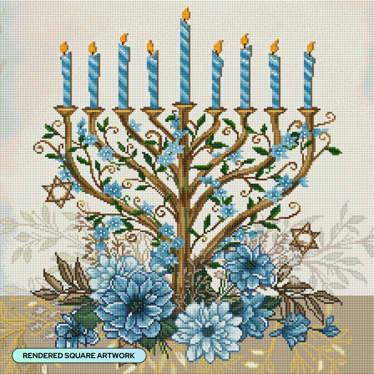 Diamond Painting Happy Hanukkah 22" x 22" (55.8cm x 55.8cm) / Square with 39 Colors including 2 ABs and 1 Electro Diamond and 1 Iridescent Diamond and 1 Fairy Dust Diamond / 50,176