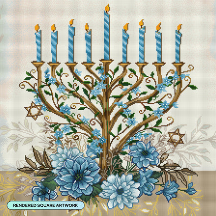 Diamond Painting Happy Hanukkah 22" x 22" (55.8cm x 55.8cm) / Square with 39 Colors including 2 ABs and 1 Electro Diamond and 1 Iridescent Diamond and 1 Fairy Dust Diamond / 50,176