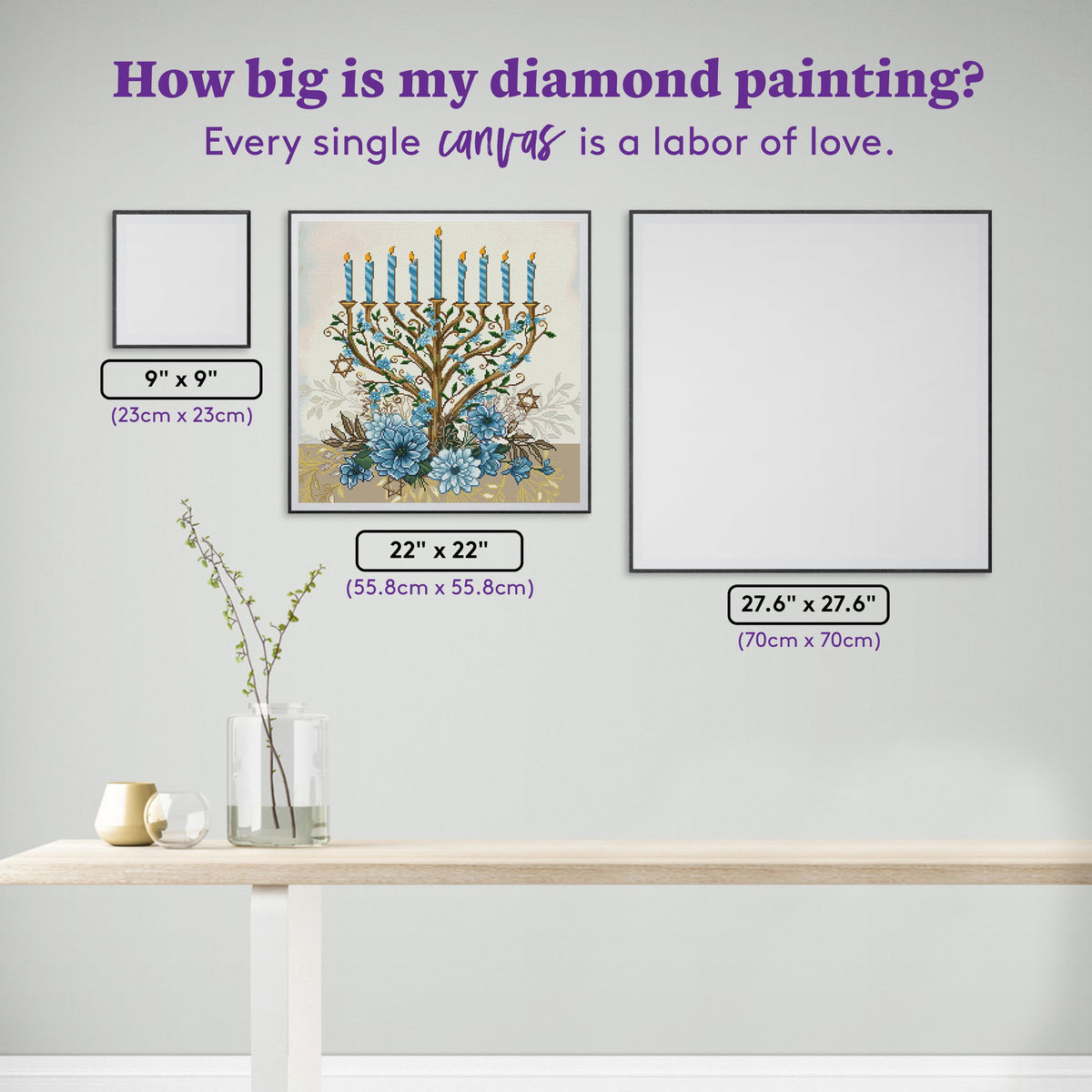 Diamond Painting Happy Hanukkah 22" x 22" (55.8cm x 55.8cm) / Square with 39 Colors including 2 ABs and 1 Electro Diamond and 1 Iridescent Diamond and 1 Fairy Dust Diamond / 50,176