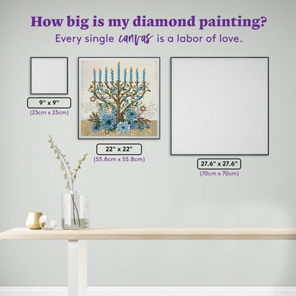 Diamond Painting Happy Hanukkah 22" x 22" (55.8cm x 55.8cm) / Square with 39 Colors including 2 ABs and 1 Electro Diamond and 1 Iridescent Diamond and 1 Fairy Dust Diamond / 50,176