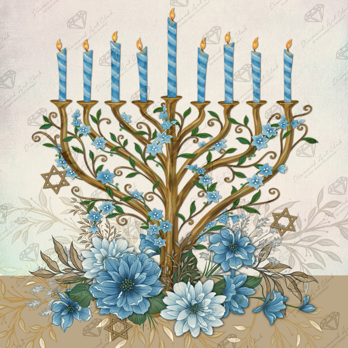 Diamond Painting Happy Hanukkah 22" x 22" (55.8cm x 55.8cm) / Square with 39 Colors including 2 ABs and 1 Electro Diamond and 1 Iridescent Diamond and 1 Fairy Dust Diamond / 50,176