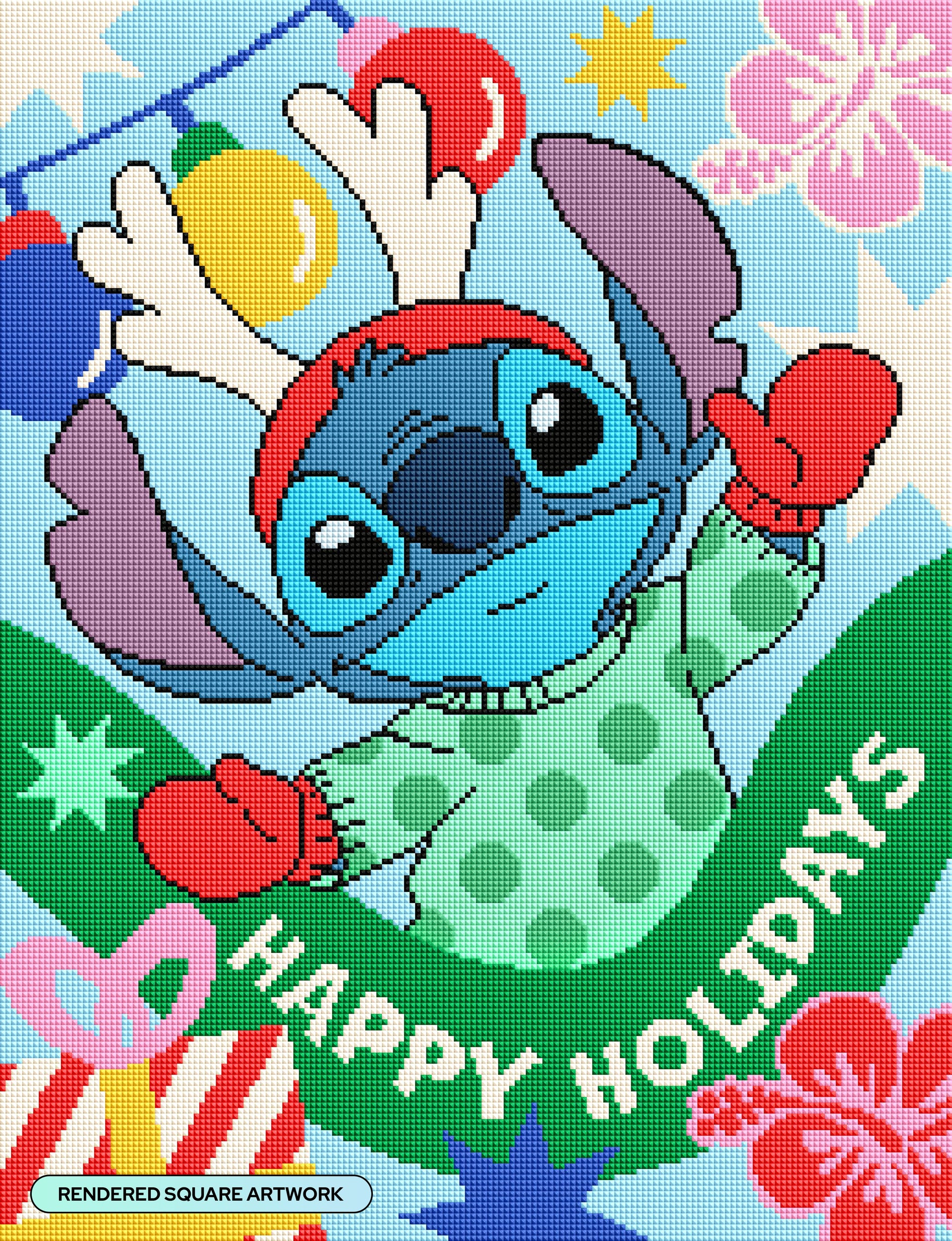 Diamond Painting Happy Holidays Stitch 17" x 22" (42.8cm x 55.8cm) / Square with 15 Colors including 4 Fairy Dust Diamonds / 38,528