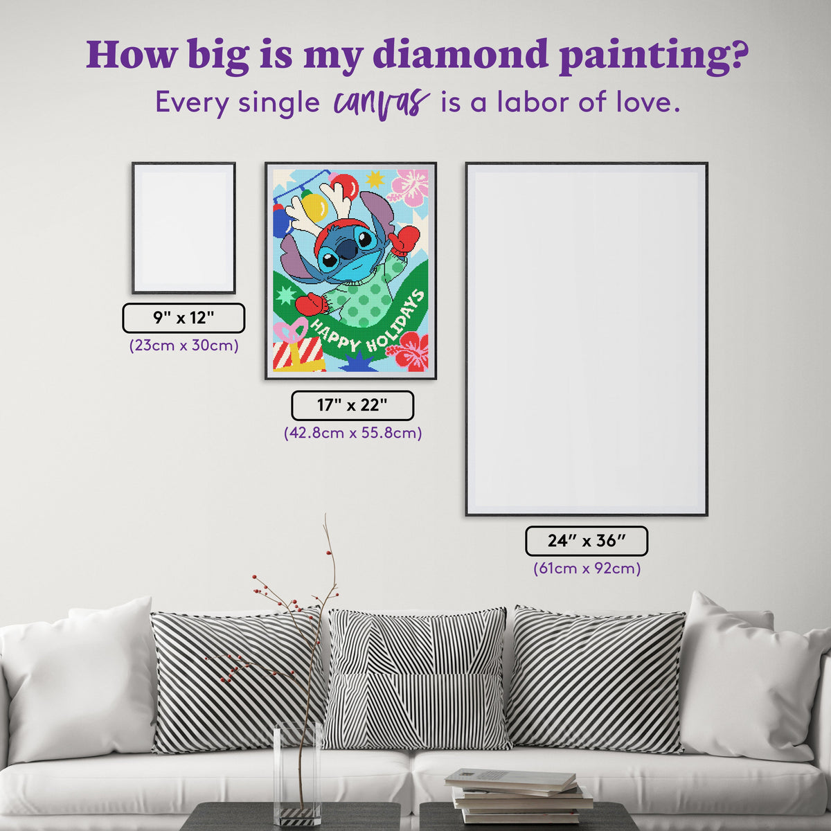 Diamond Painting Happy Holidays Stitch 17" x 22" (42.8cm x 55.8cm) / Square with 15 Colors including 4 Fairy Dust Diamonds / 38,528