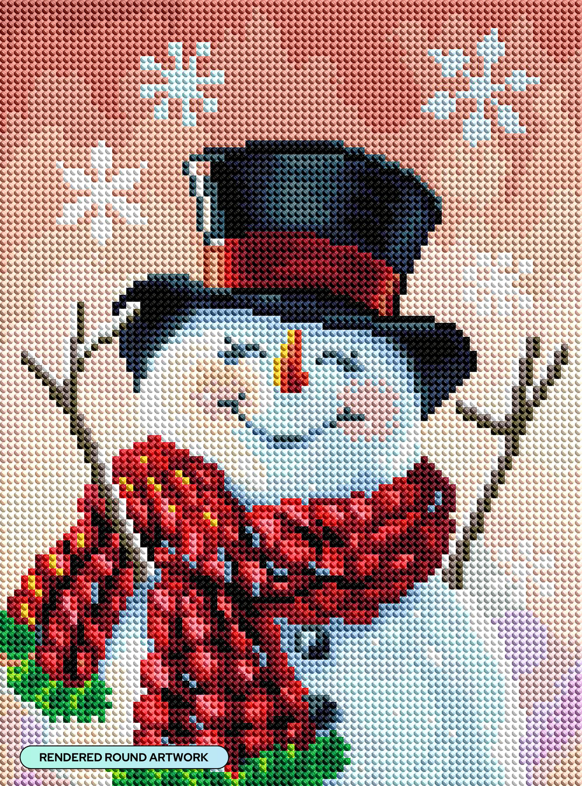 Diamond Painting Happy Snowman 9" x 12" (22.8cm x 30.8cm) / Round with 41 Colors including 1 AB and 3 Fairy Dust Diamonds / 9,296