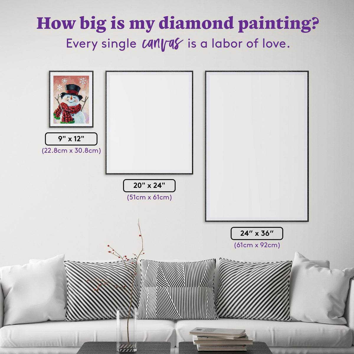 Diamond Painting Happy Snowman 9" x 12" (22.8cm x 30.8cm) / Round with 41 Colors including 1 AB and 3 Fairy Dust Diamonds / 9,296