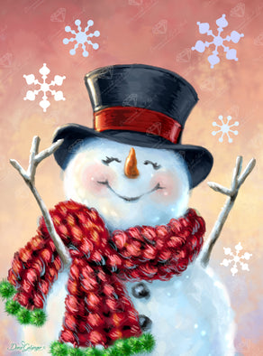 Diamond Painting Happy Snowman 9" x 12" (22.8cm x 30.8cm) / Round with 41 Colors including 1 AB and 3 Fairy Dust Diamonds / 9,296