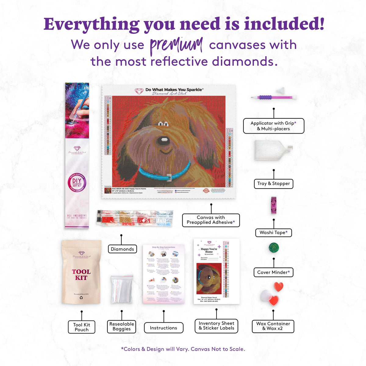 Diamond Painting Happy You're Home 16" x 13" (40.6cm x 32.8cm) / Round with 30 Colors including 2 ABs / 16,965