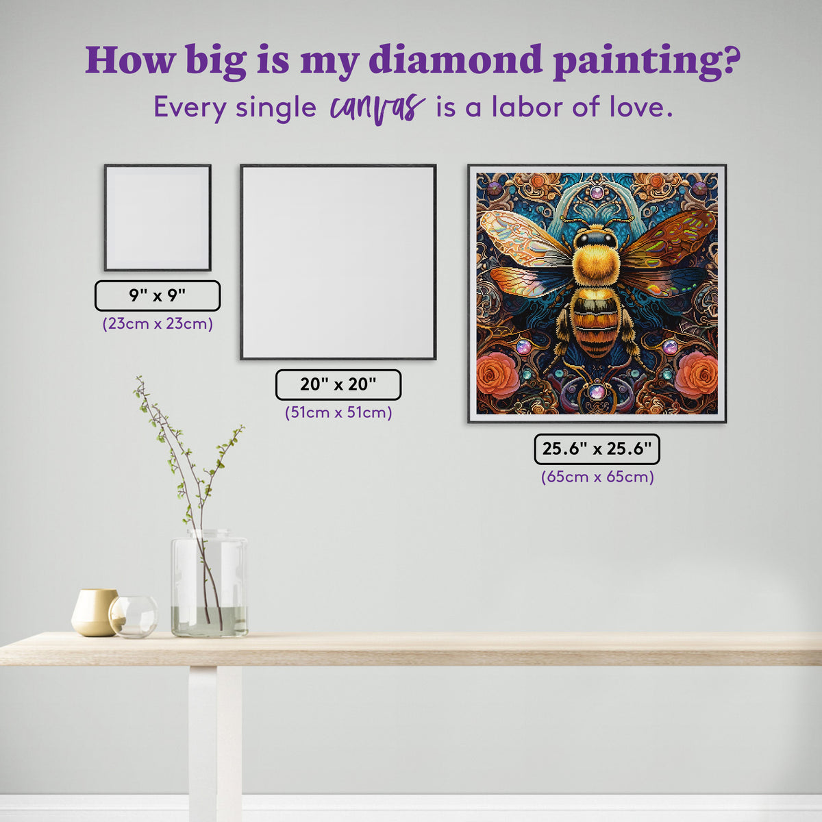 Diamond Painting Harmonic Honey Bee 25.6" x 25.6" (65cm x 65cm) / Square With 73 Colors Including 2 ABs and 3 Fairy Dust Diamonds / 68,121