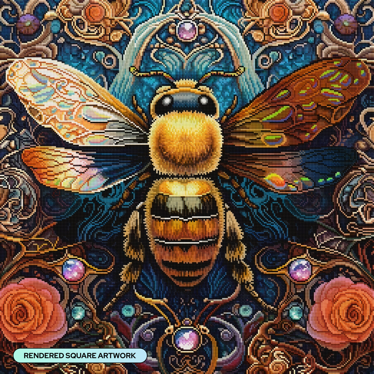 Diamond Painting Harmonic Honey Bee 25.6" x 25.6" (65cm x 65cm) / Square With 73 Colors Including 2 ABs and 3 Fairy Dust Diamonds / 68,121