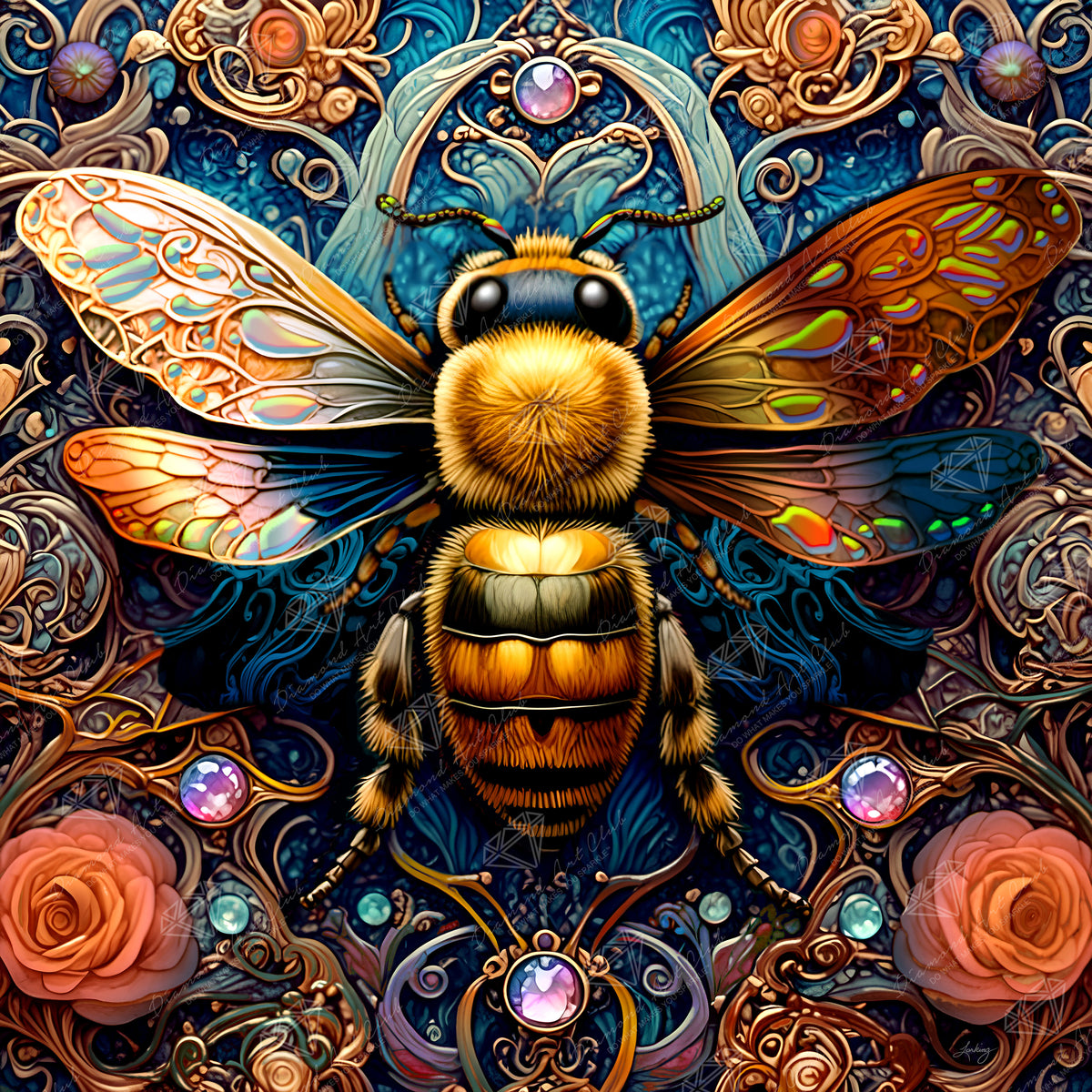 Diamond Painting Harmonic Honey Bee 25.6" x 25.6" (65cm x 65cm) / Square With 73 Colors Including 2 ABs and 3 Fairy Dust Diamonds / 68,121