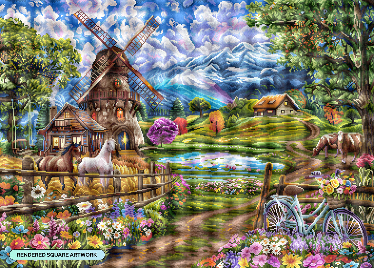 Diamond Painting Harmony in the Highlands 38.6" x 27.6" (97.8cm x 69.9cm) / Square with 65 Colors including 2 ABs and 3 Fairy Dust Diamonds / 110,433