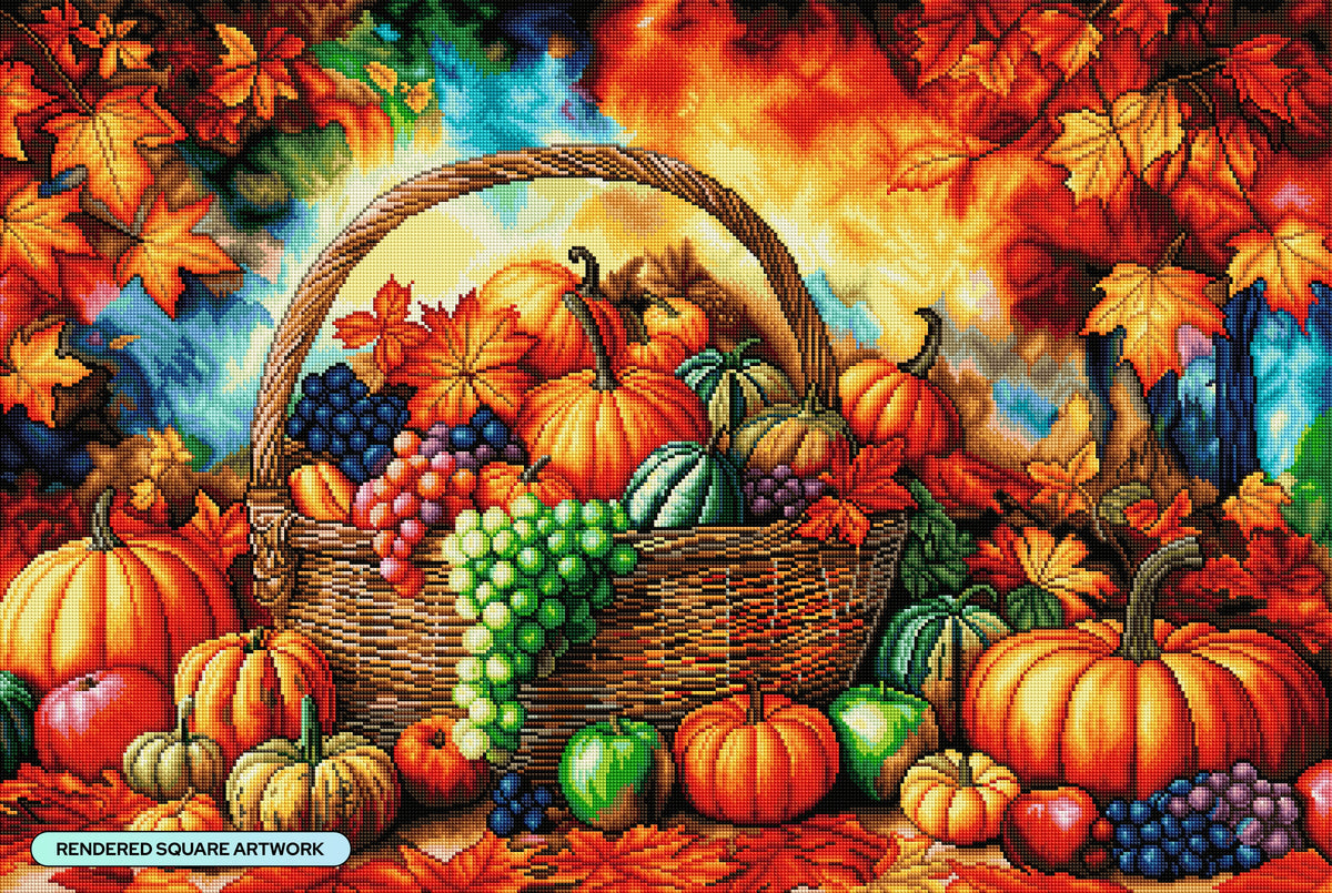 Diamond Painting Harvest Bounty 38.2" x 25.6" (96.8cm x 65cm) / Square with 64 Colors including 2 ABs and 4 Fairy Dust Diamonds / 101,529