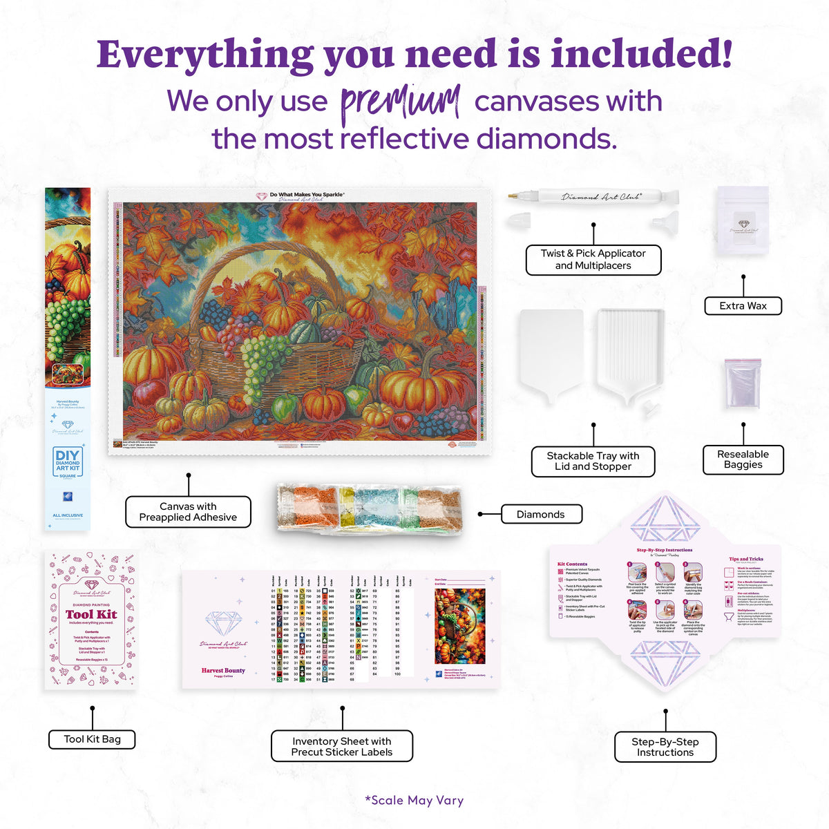 Diamond Painting Harvest Bounty 38.2" x 25.6" (96.8cm x 65cm) / Square with 64 Colors including 2 ABs and 4 Fairy Dust Diamonds / 101,529