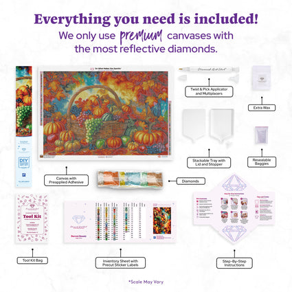 Diamond Painting Harvest Bounty 38.2" x 25.6" (96.8cm x 65cm) / Square with 64 Colors including 2 ABs and 4 Fairy Dust Diamonds / 101,529