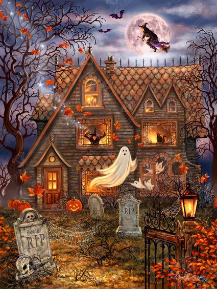 Diamond Painting Haunted House 27.6" x 36.6" (70cm x 93cm) / Square with 55 Colors including 5 ABs and 1 Fairy Dust Diamonds / 104,813