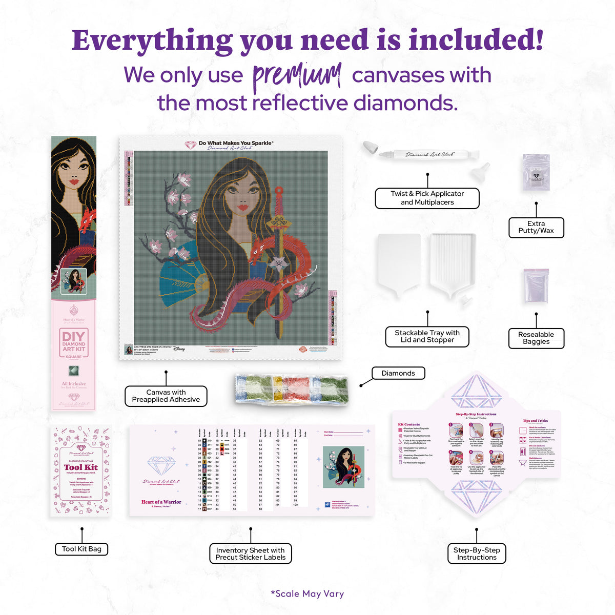 Diamond Painting Heart of a Warrior 21" x 21" (53cm x 53cm) / Square with 21 Colors including 1 AB and 1 Electro Diamond and 2 Fairy Dust Diamonds / 45,369